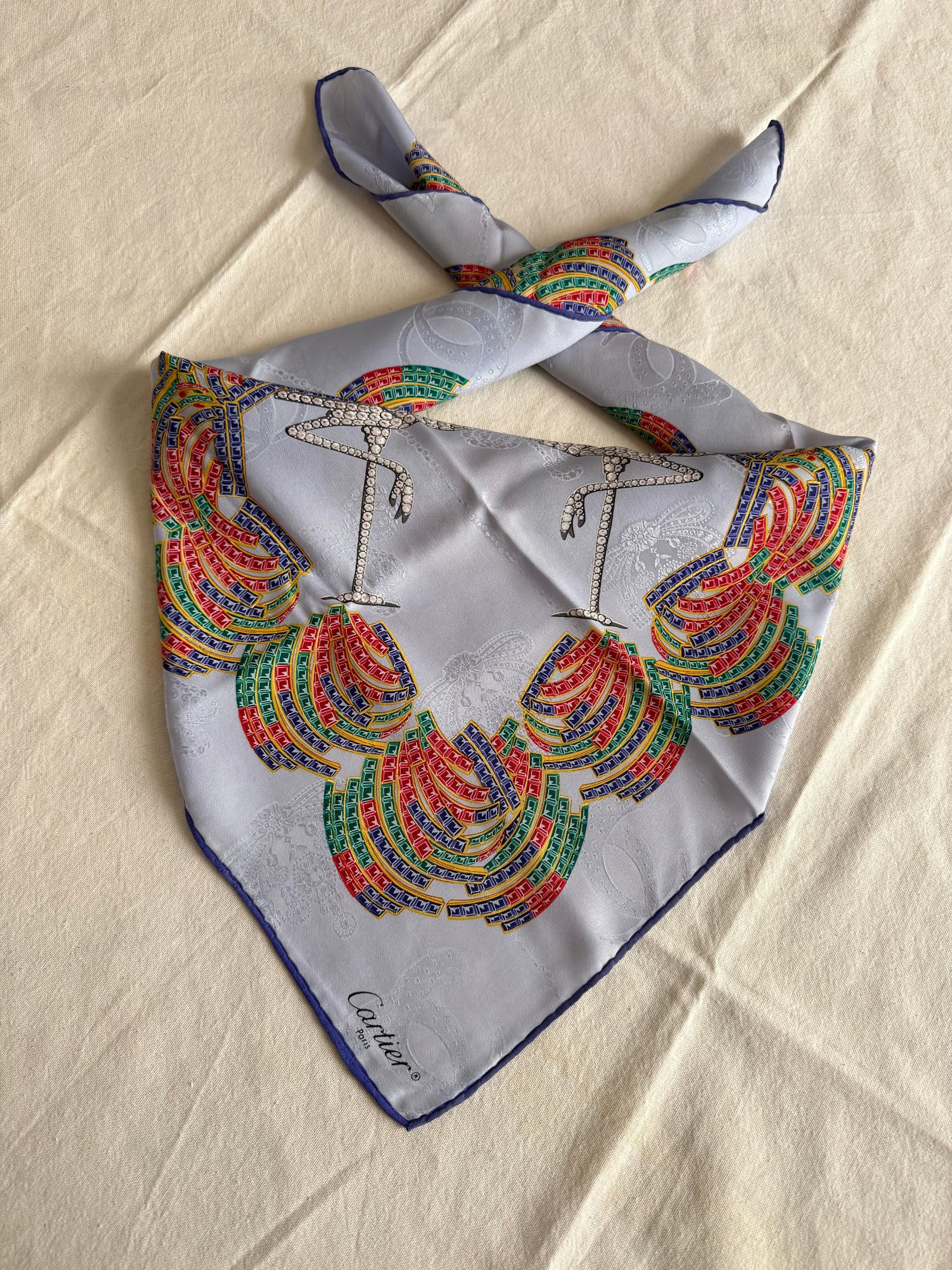 Cartier Scarf – Swan And Multicoloured Feather Patterns