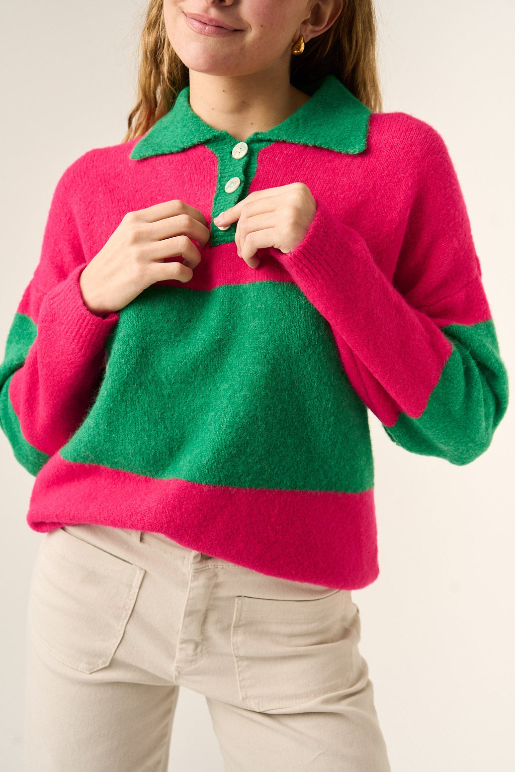 Paola Fuchsia And Green Sweater