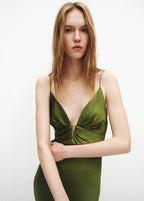 Ruched V-Neck Satin Dress