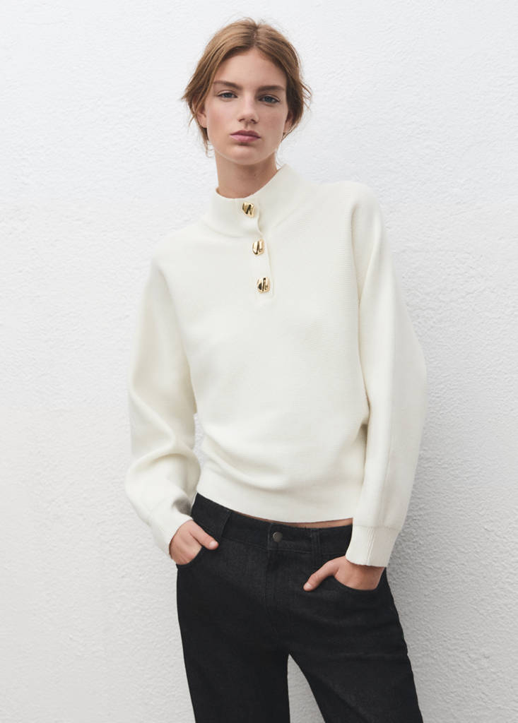 Pull À Col Montant Avec Boutons Bijoux