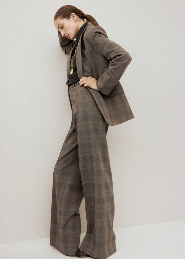 Wool-Blend Checked Trousers