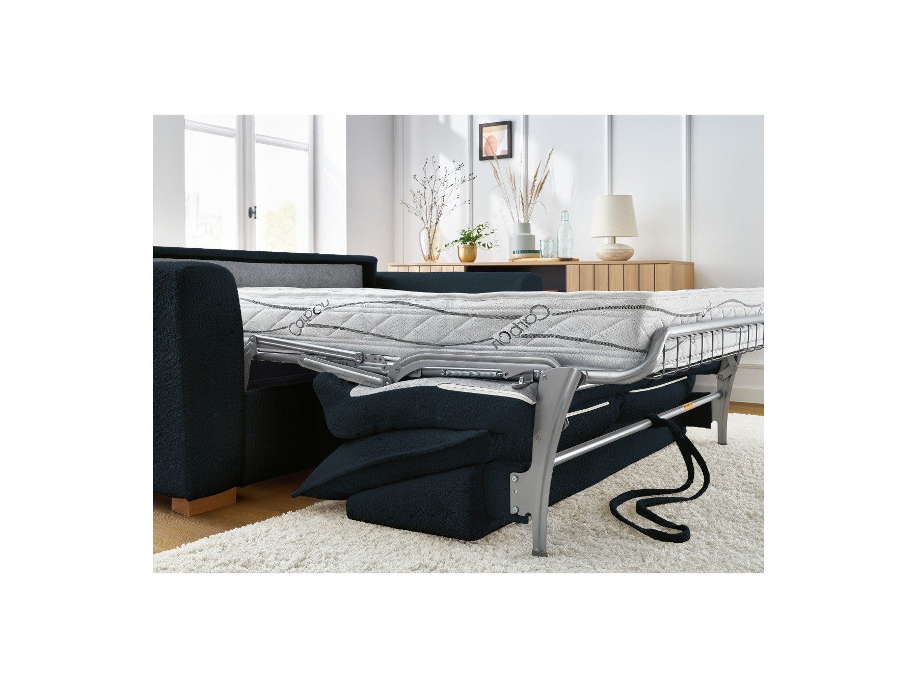 Sofá recto convertible con apertura exprés - Augustin - Tejido bouclé - 160X200