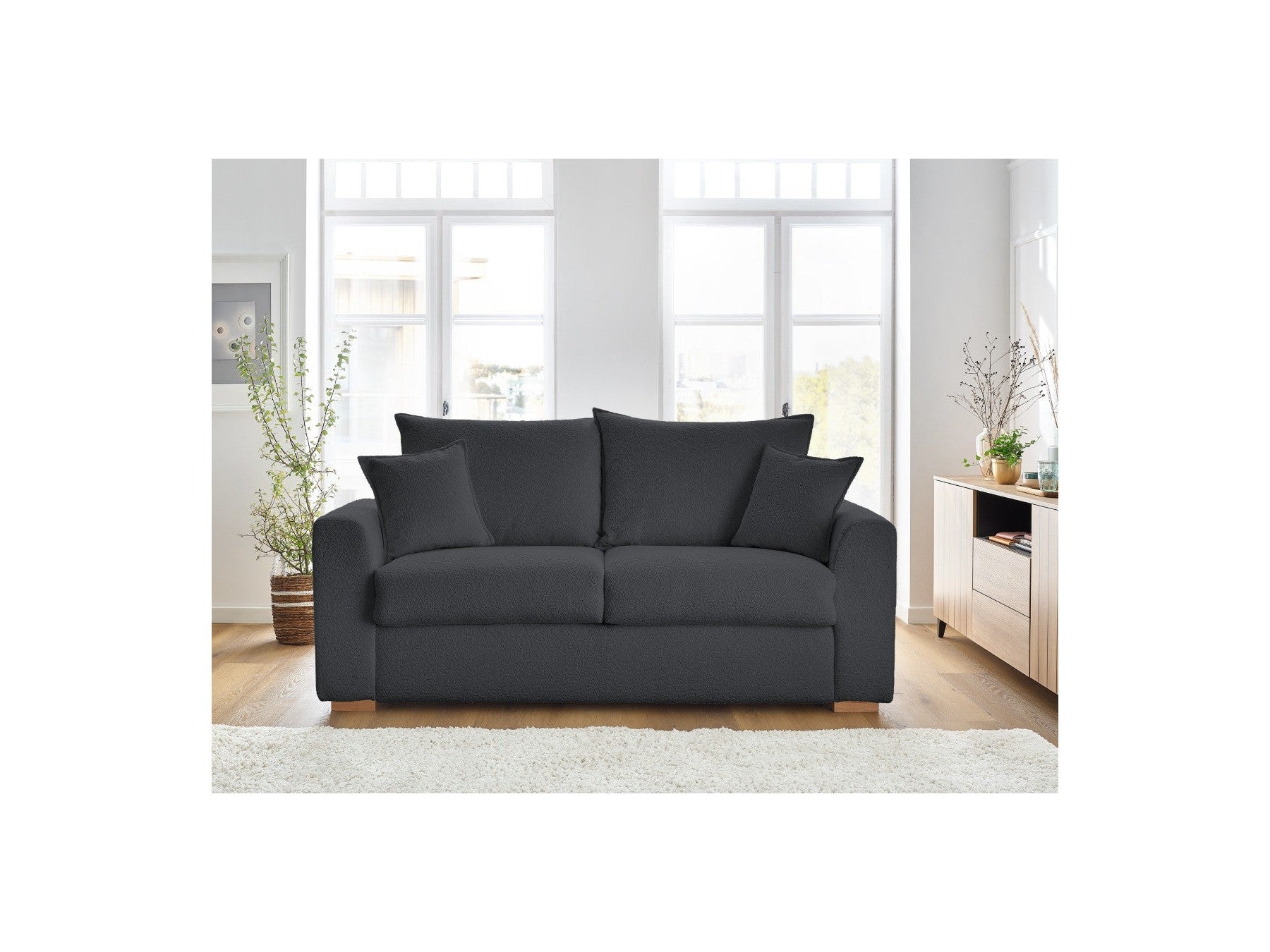 Sofá recto convertible con apertura exprés - Augustin - Tejido bouclé - 160X200