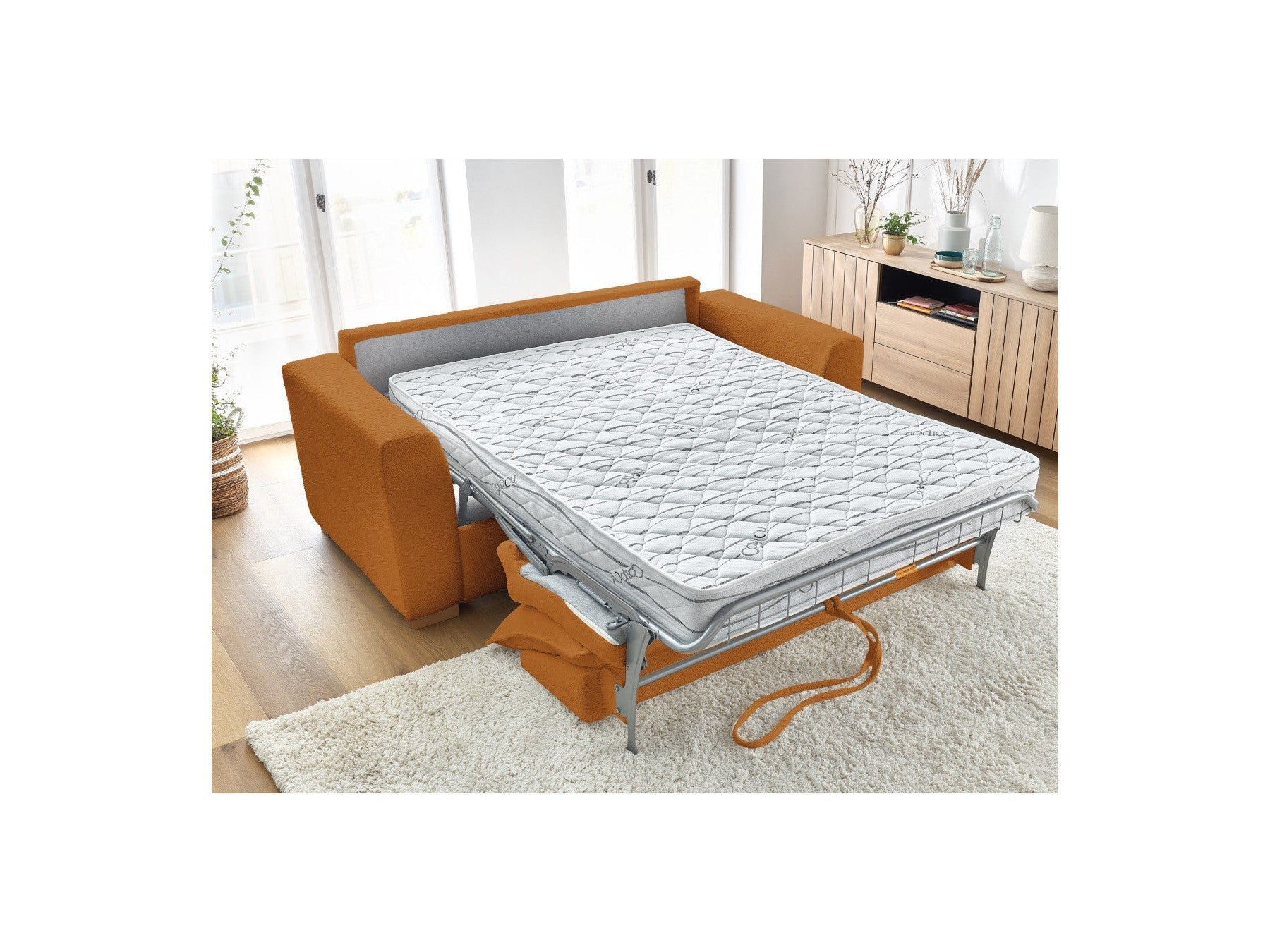 Sofá recto convertible con apertura exprés - Augustin - Tejido bouclé - 160X200