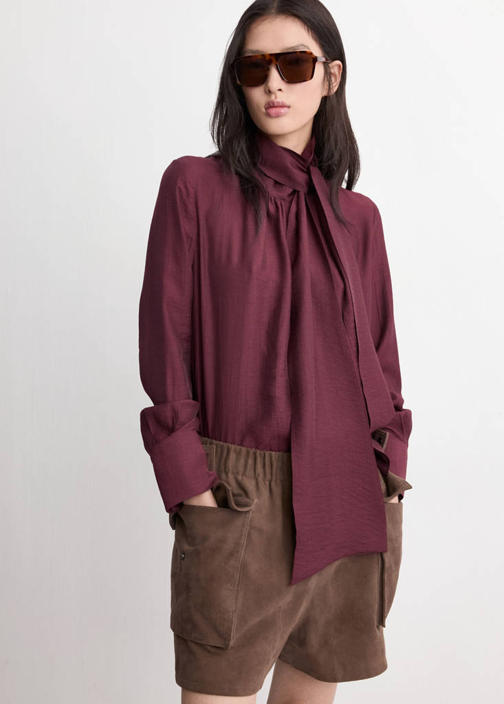 Long-Sleeved Blouse With Scarf Collar