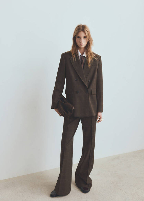 Blazer Costume À Carreaux Double Boutonnage