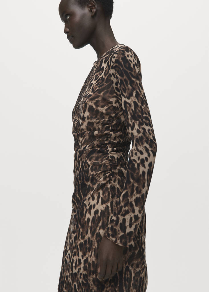 Gathered Waist Leopard Dress