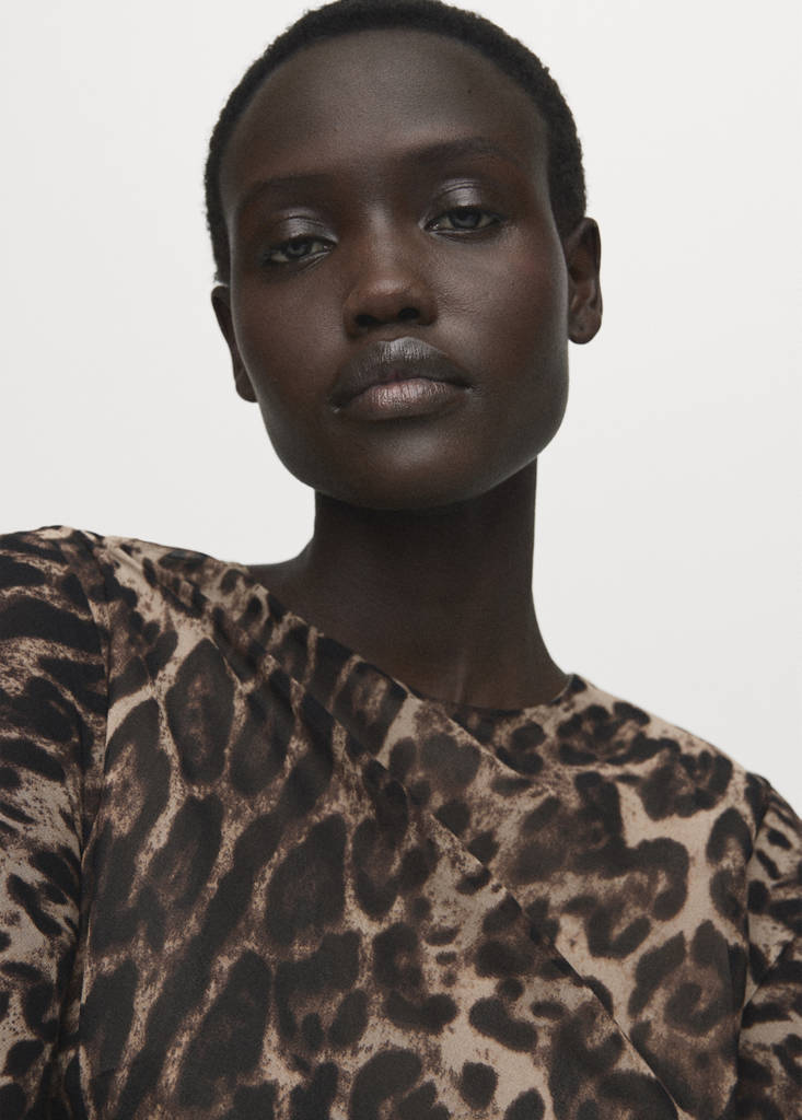 Gathered Waist Leopard Dress