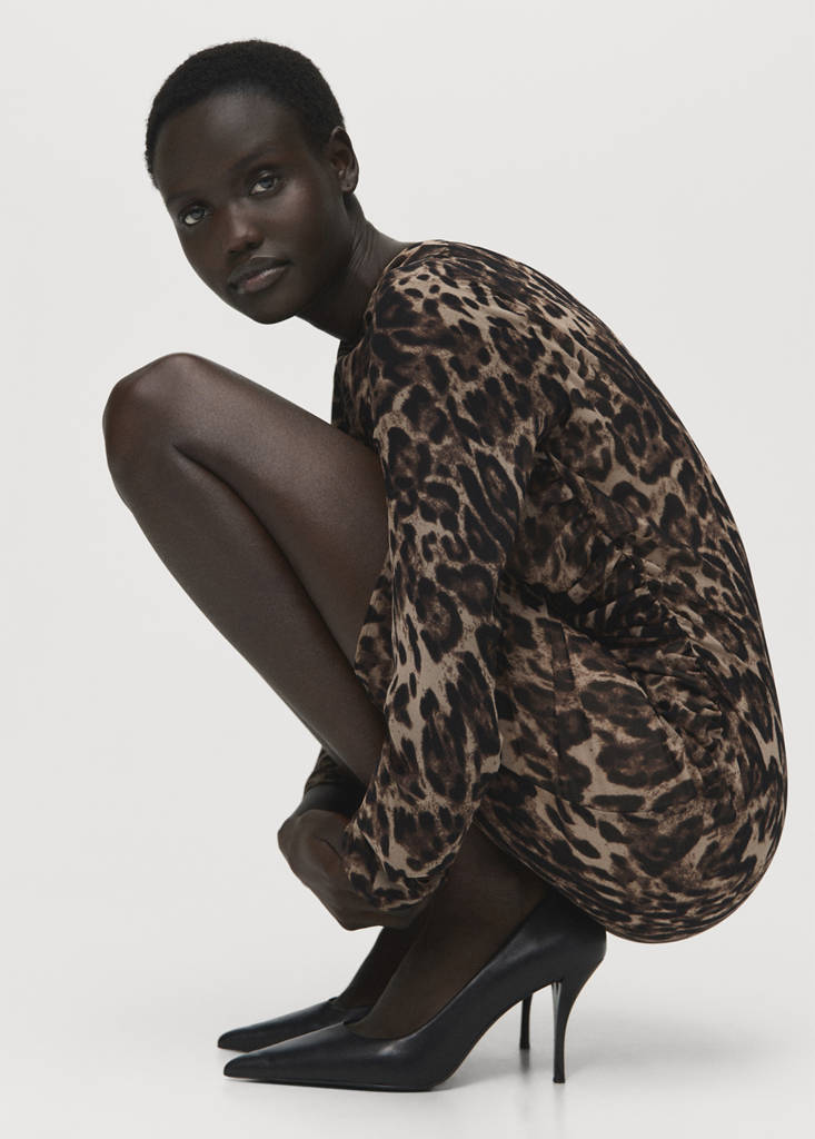 Gathered Waist Leopard Dress