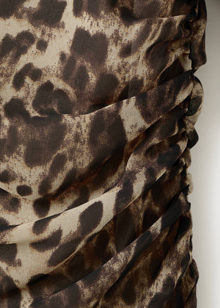 Gathered Waist Leopard Dress
