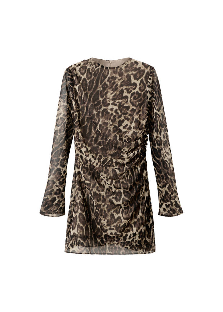 Gathered Waist Leopard Dress