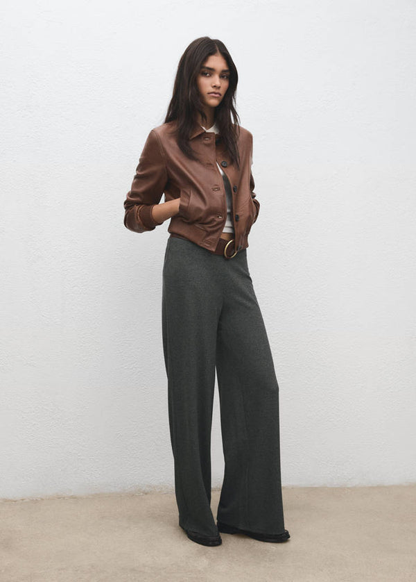 Elasticated-Waist Straight Trousers