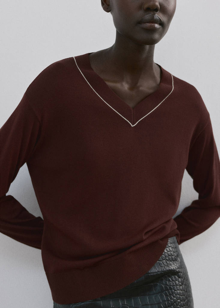 Pull Col V Avec Liseré Contrastant
