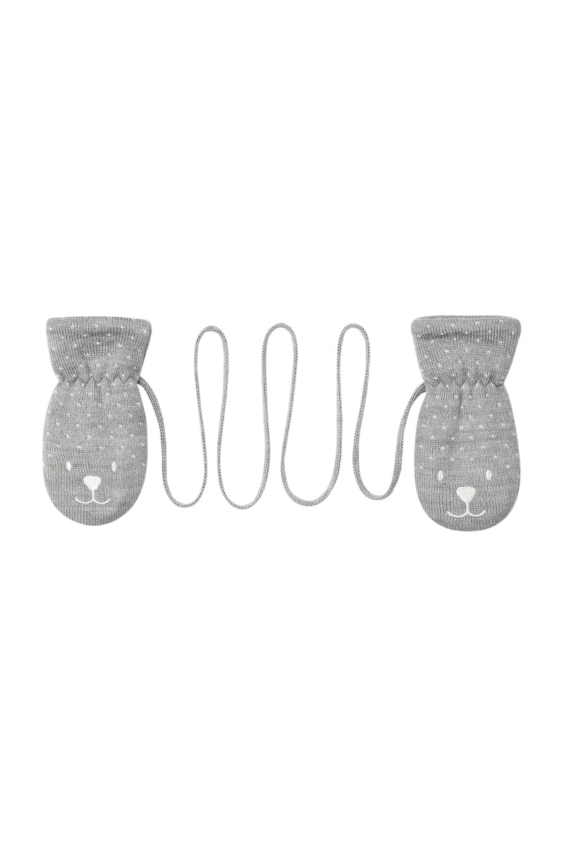 Mittens With Ties - Light Grey - Baby Boy