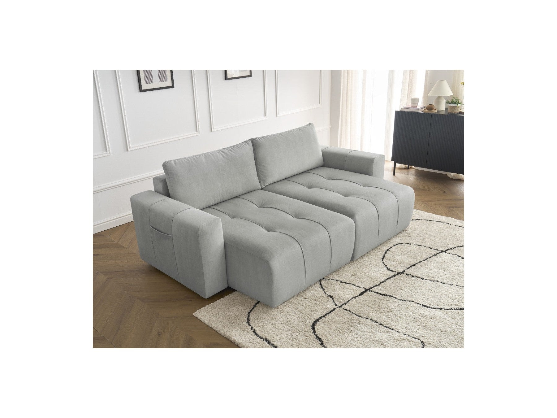 Sofá recto fijo de 4 plazas - Arsene - Asiento profundo - Tejido de terciopelo