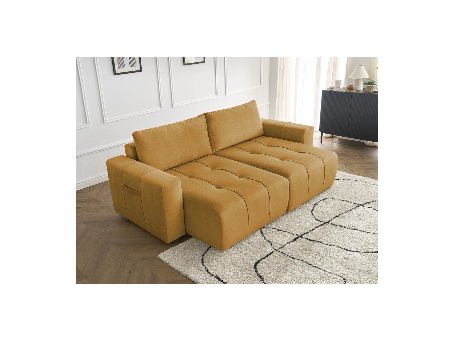Sofá recto fijo de 4 plazas - Arsene - Asiento profundo - Tejido de terciopelo