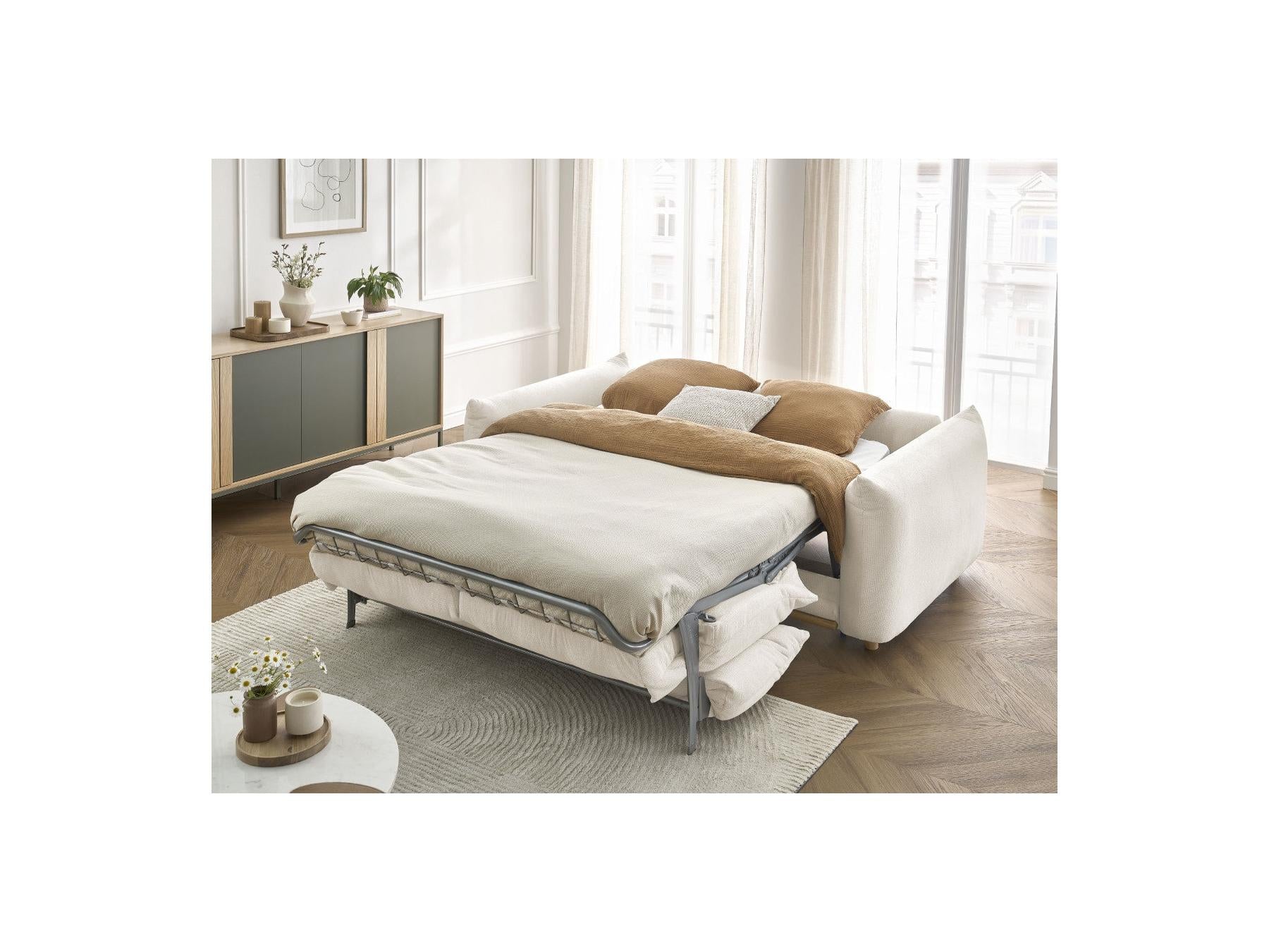 Ernest - Canapé Droit Convertible Ouverture Express - Tissu Lisse - 160X190