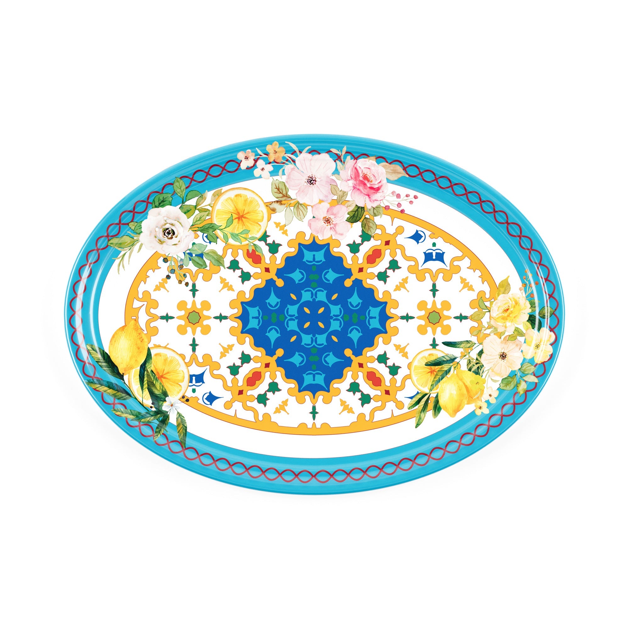 Grand Plateau Ovale "Flower&Lemon"