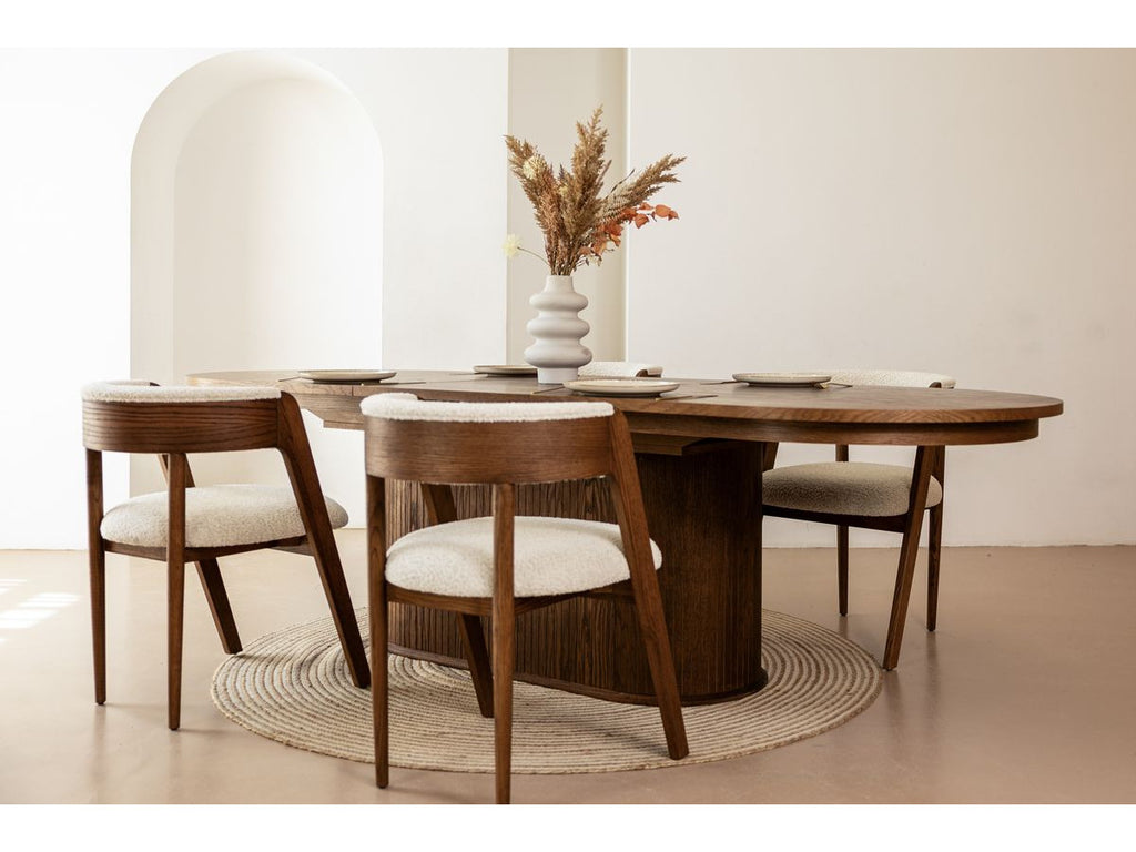 Malmousque - Conjunto con mesa de comedor extensible de 210 a 270 cm + 6 sillas Bastide de chapa de roble macizo