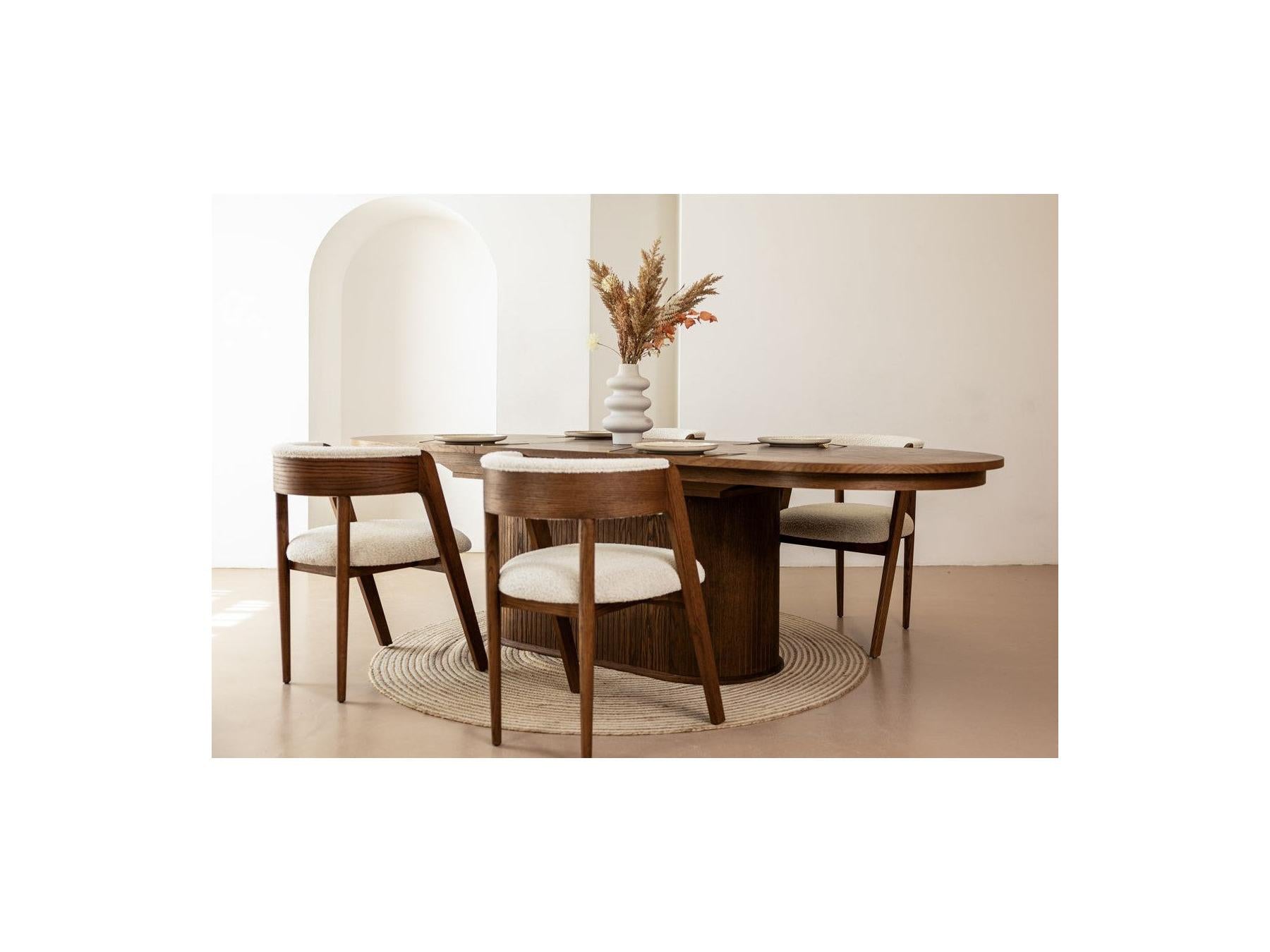 Malmousque - Conjunto con mesa de comedor extensible de 210 a 270 cm + 6 sillas Bastide de chapa de roble macizo