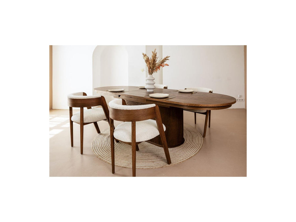 Malmousque - Conjunto con mesa de comedor extensible de 210 a 270 cm + 6 sillas Bastide de chapa de roble macizo