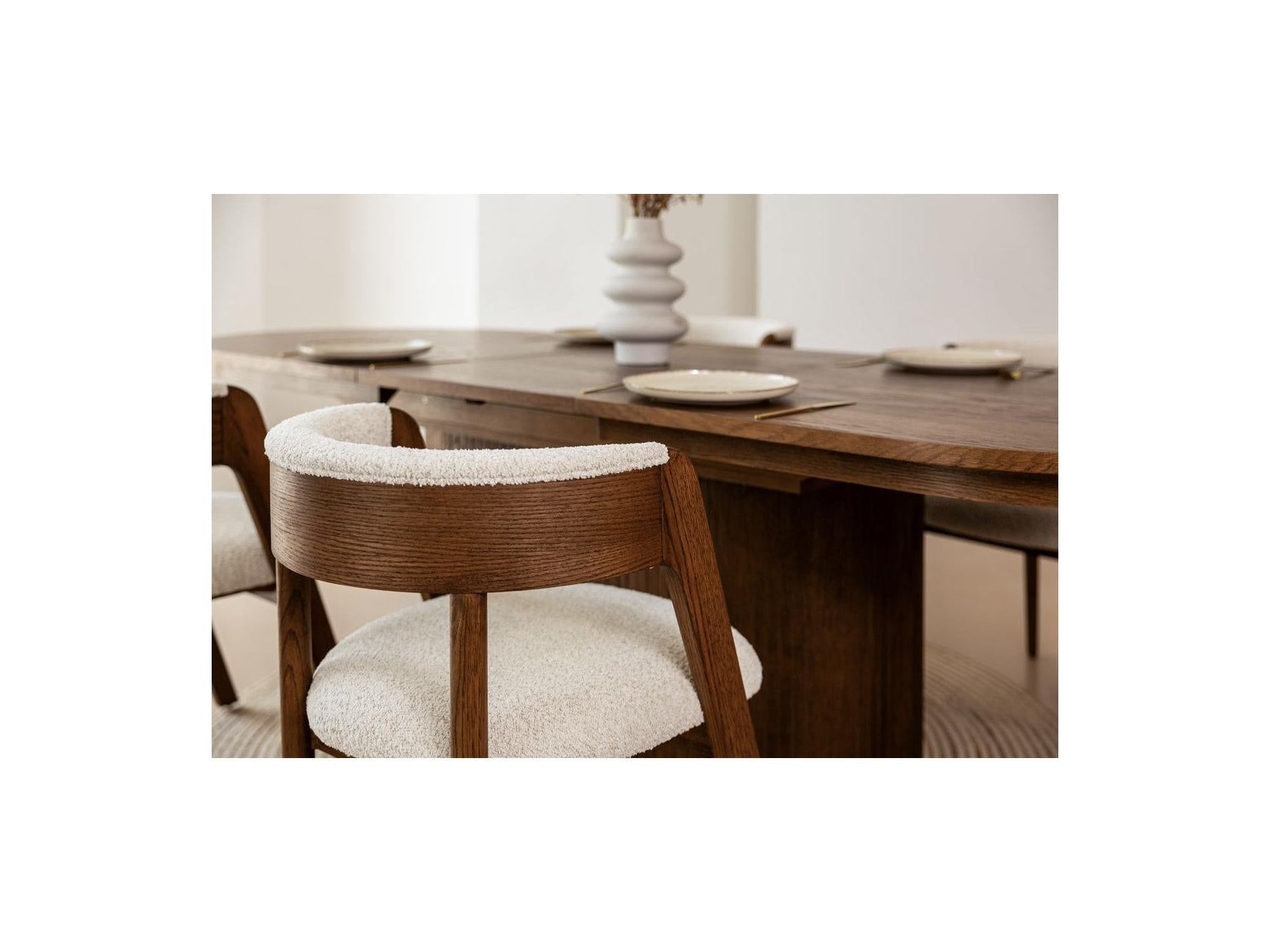 Malmousque - Conjunto con mesa de comedor extensible de 210 a 270 cm + 6 sillas Bastide de chapa de roble macizo