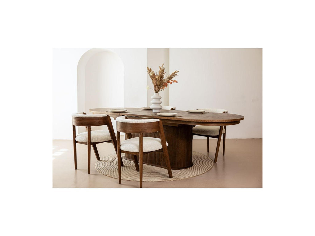 Malmousque - Conjunto con mesa de comedor extensible de 210 a 270 cm + 6 sillas Bastide de chapa de roble macizo