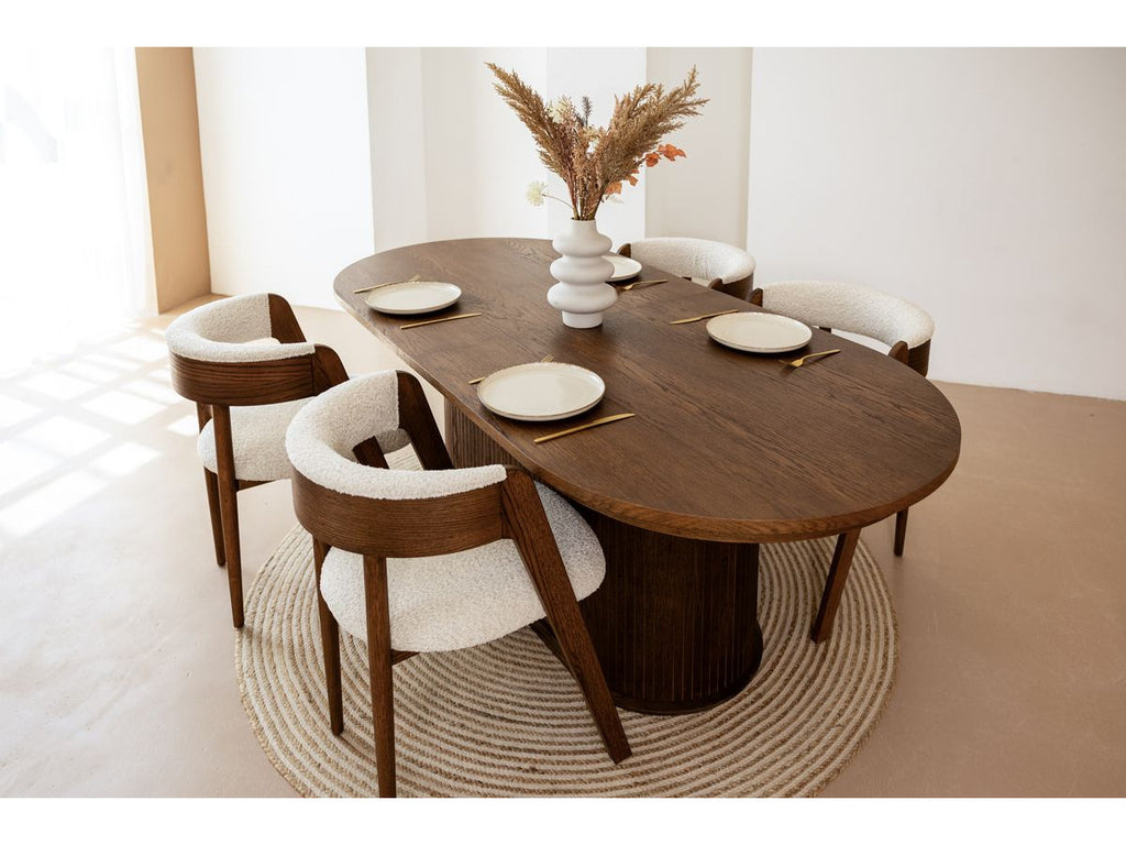 Malmousque - Conjunto con mesa de comedor extensible de 210 a 270 cm + 6 sillas Bastide de chapa de roble macizo