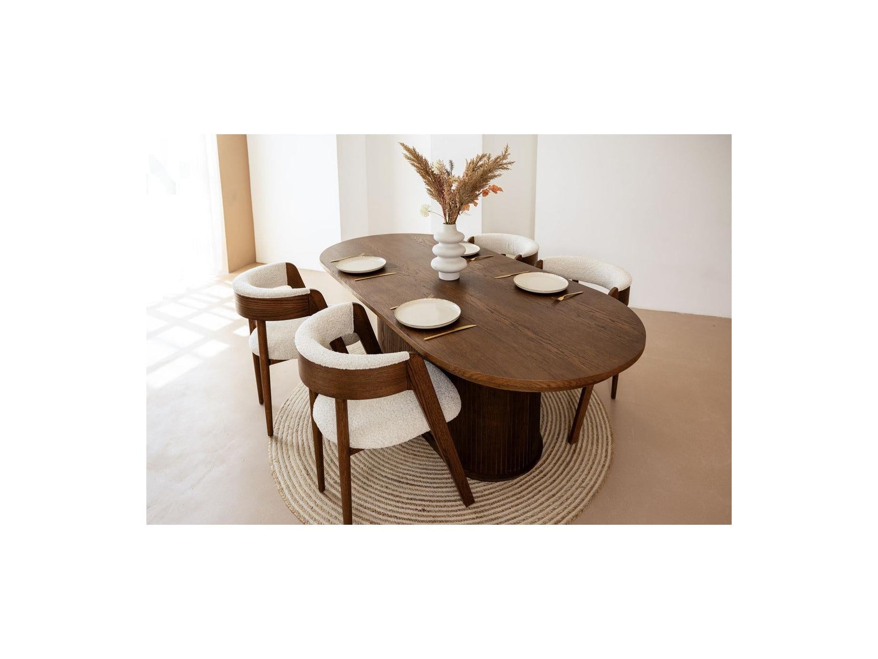 Malmousque - Conjunto con mesa de comedor extensible de 210 a 270 cm + 6 sillas Bastide de chapa de roble macizo