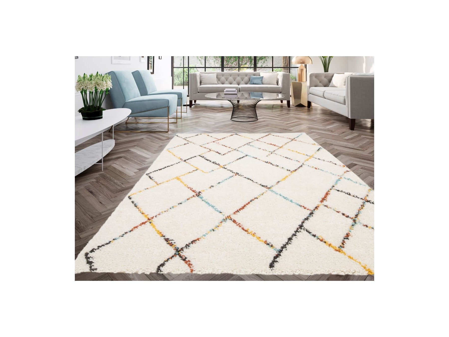 Eloise - Alfombra de pelo largo - Motivo gráfico - Multicolor