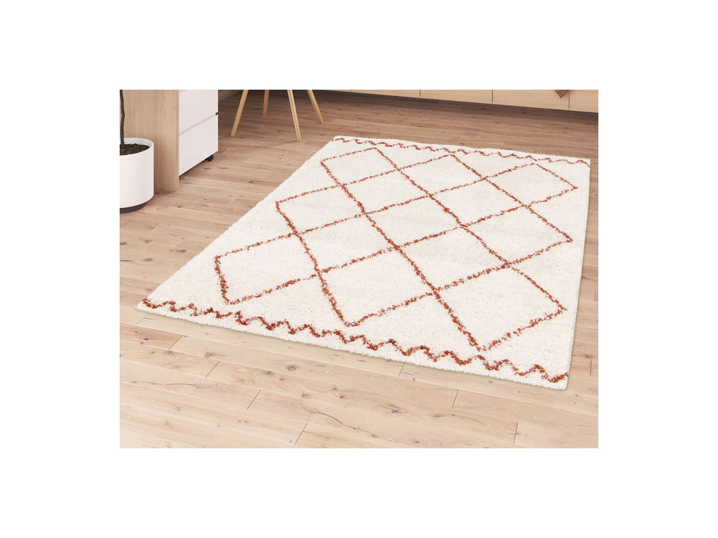 Simon - Alfombra de pelo largo - Motivo gráfico - Beige