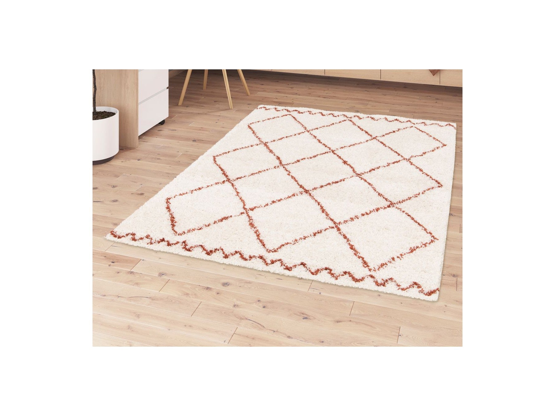 Simon - Alfombra de pelo largo - Motivo gráfico - Beige
