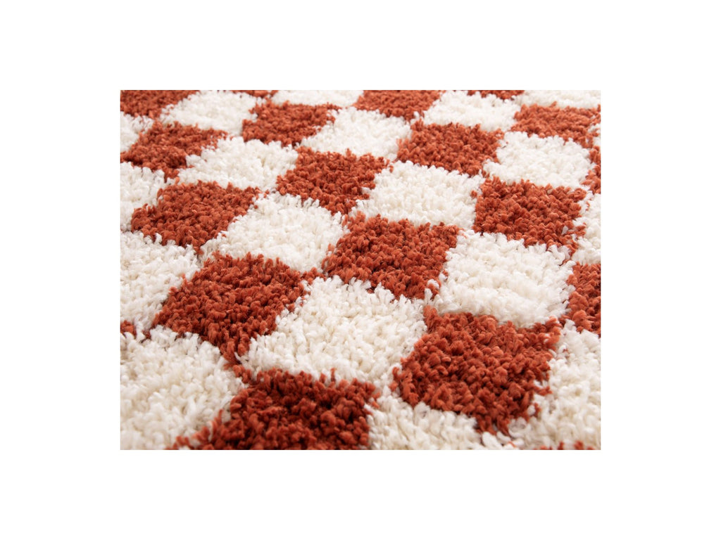 Damien - Alfombra de pelo largo - Motivo de cuadros - Naranja