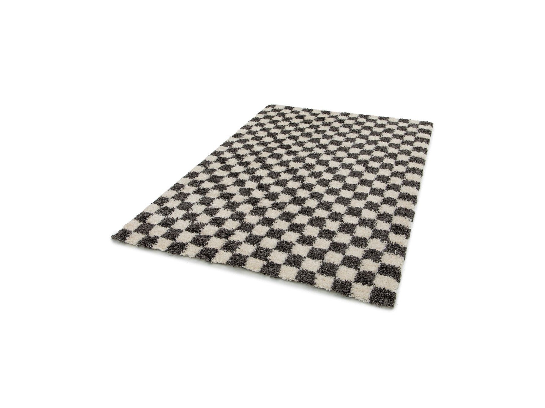 Damien - Alfombra de pelo largo - Motivo de damero - Negro