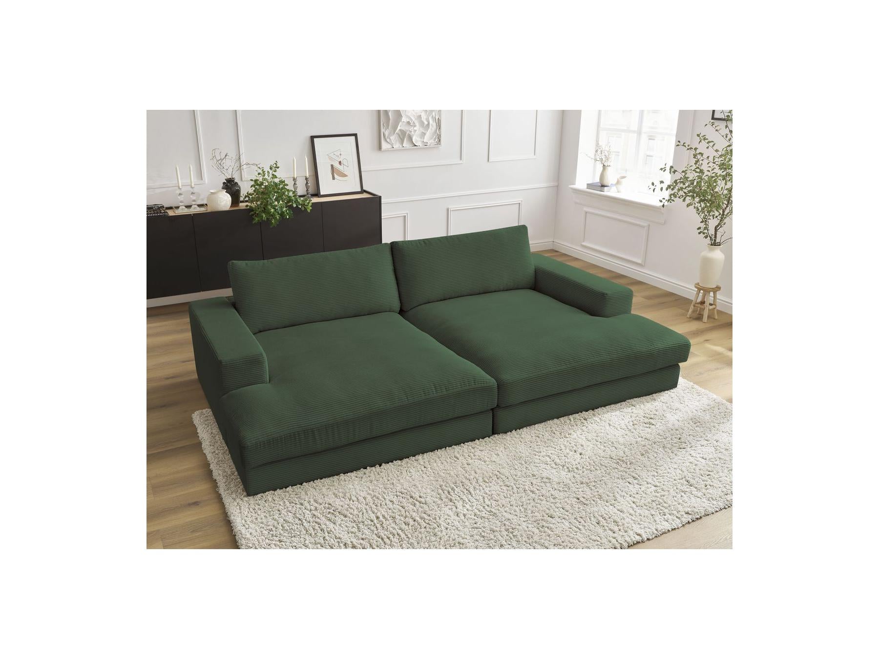 Sofá recto fijo de 4 plazas compacto con asiento profundo - Leonard - Pana
