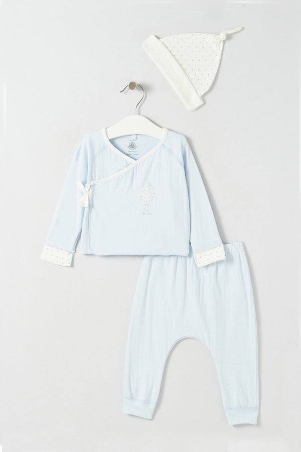 Pyjama 3 Pièces - Bleu Et Blanc - Bébé Garçon