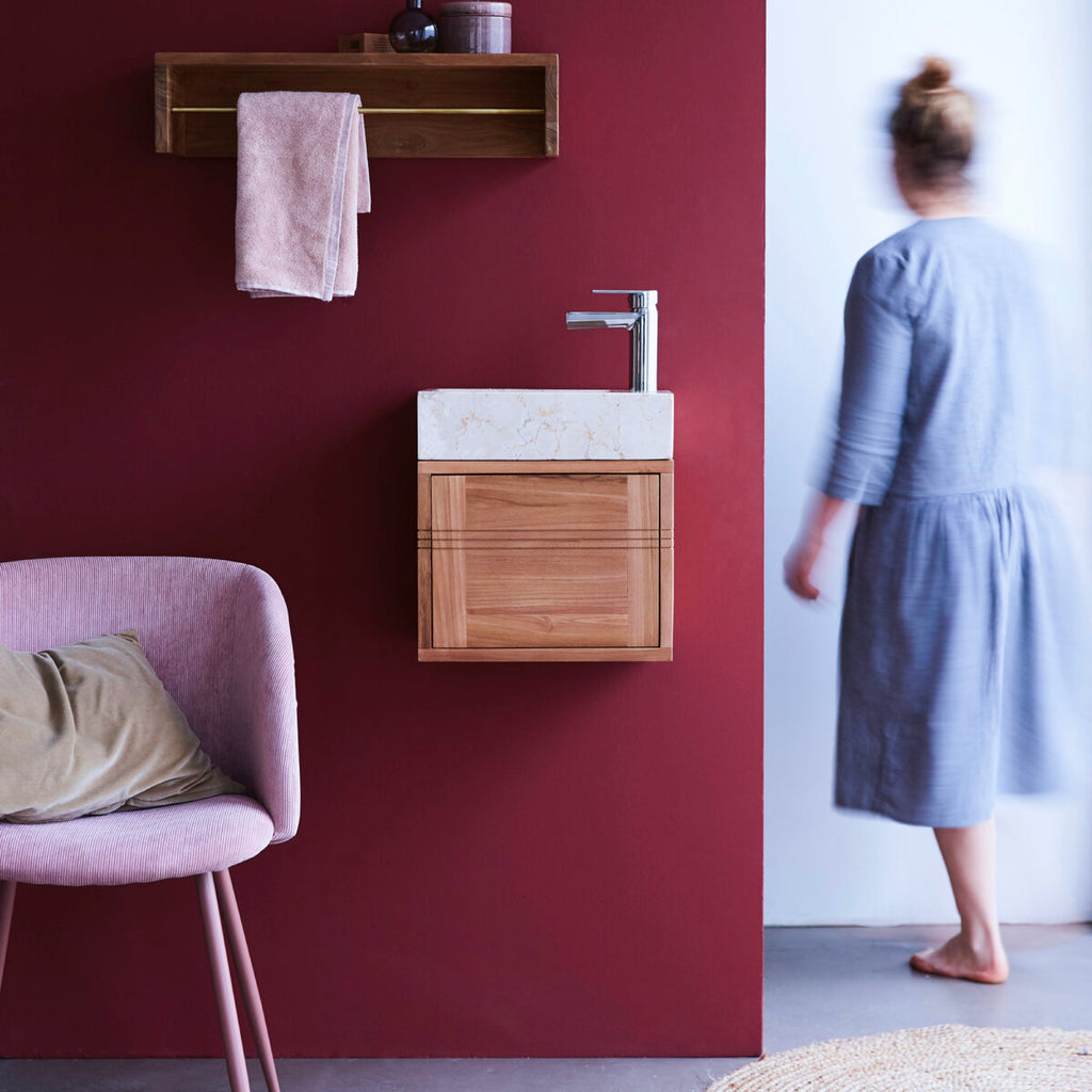 Basic Washbasin Unit - Solid Teak and Marble - Beige