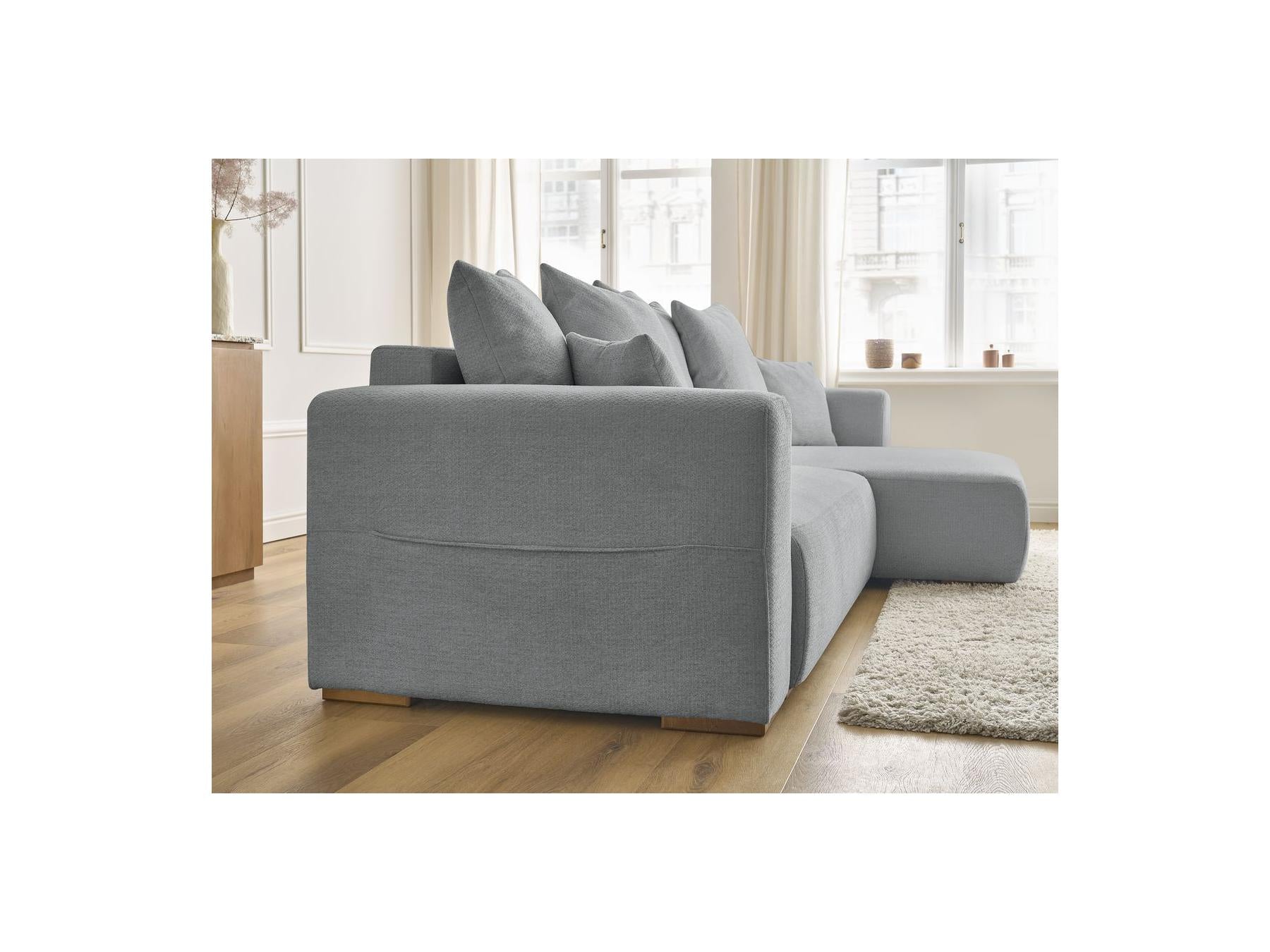 Sidonie - Canapé D'Angle Convertible Réversible Coffre - Tissu Chiné