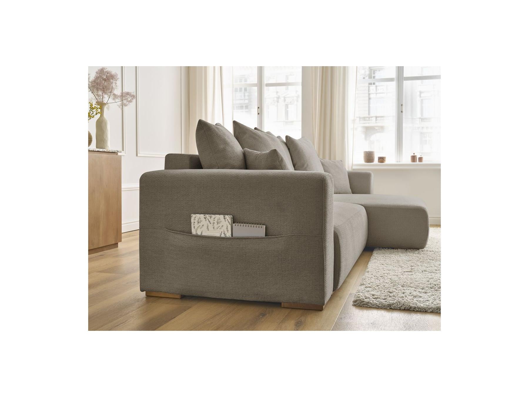 Sidonie - Canapé D'Angle Convertible Réversible Coffre - Tissu Chiné