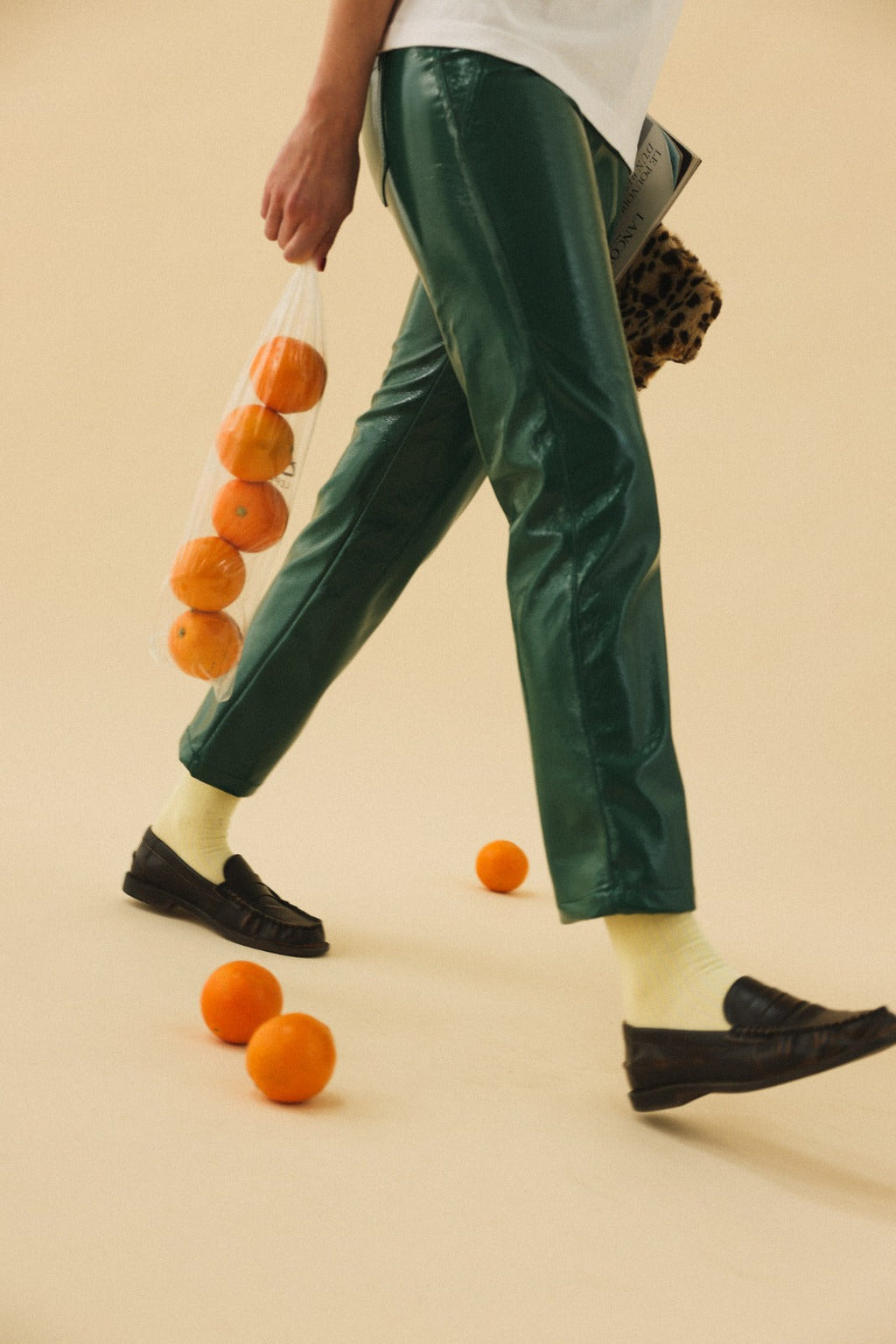 BRUNE green vinyl trousers