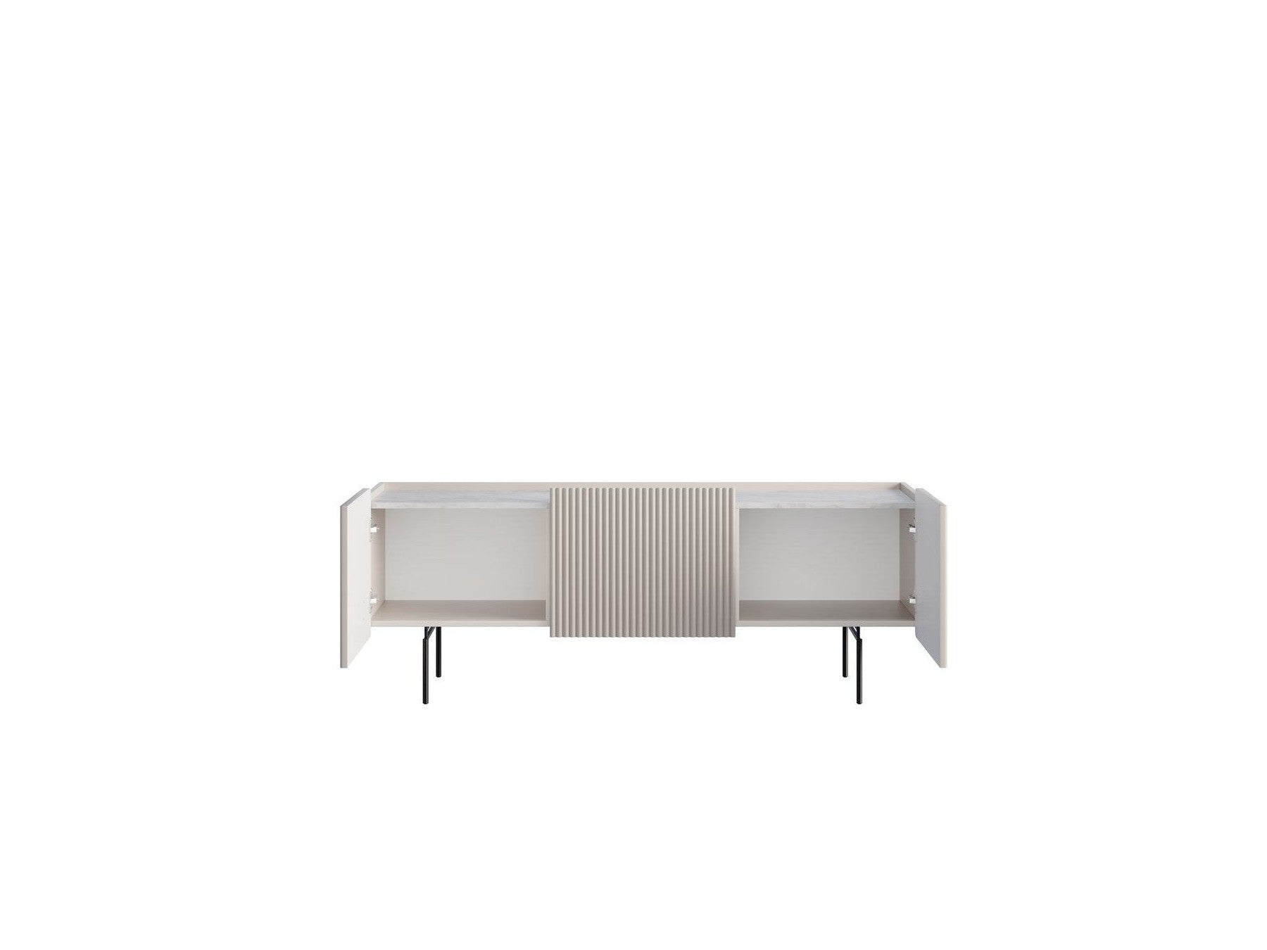 Mueble de TV 3 puertas con tablero - Mathilde - Efecto mármol y patas negras