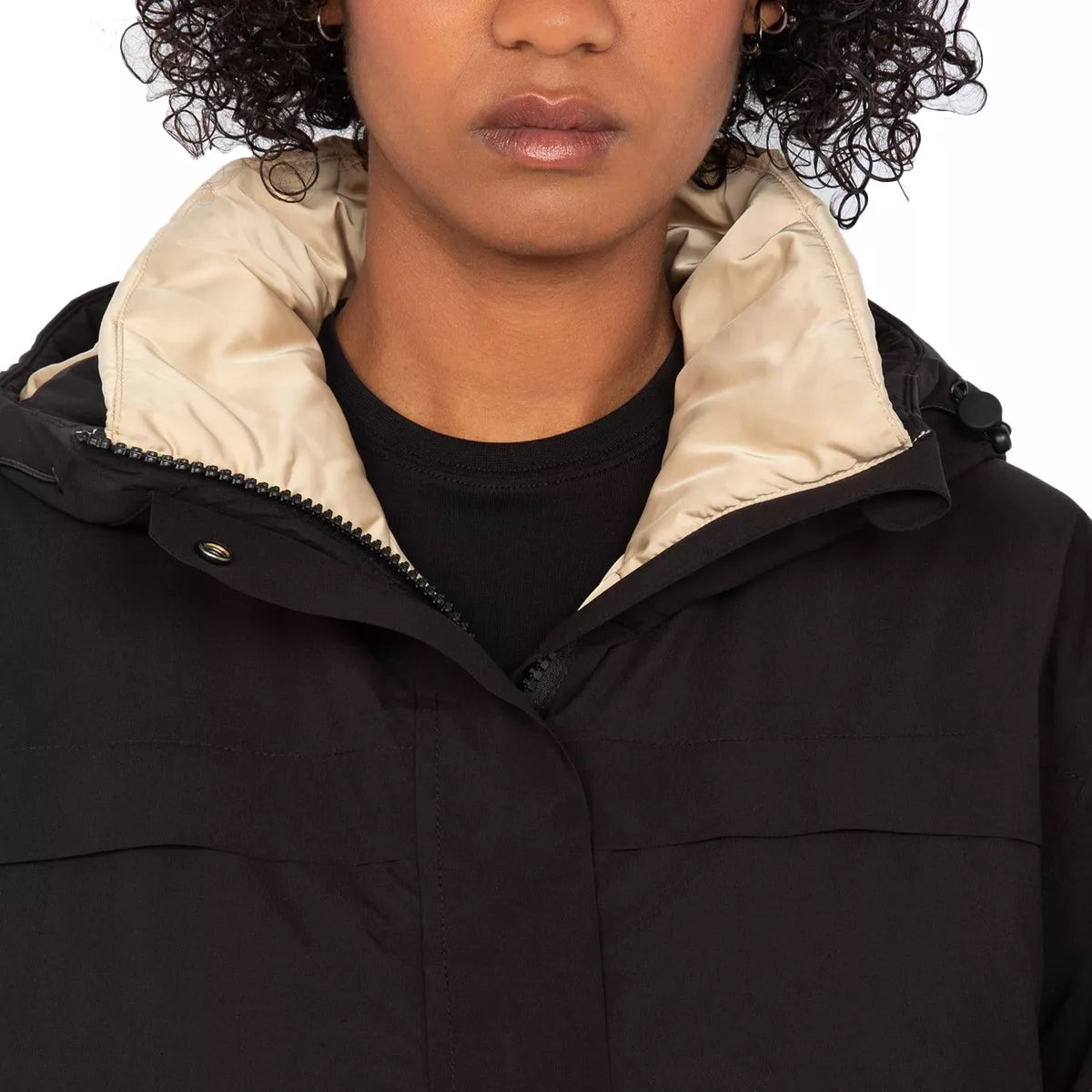 Parka Longue À Capuche Femme Aspenw - Noir Beige