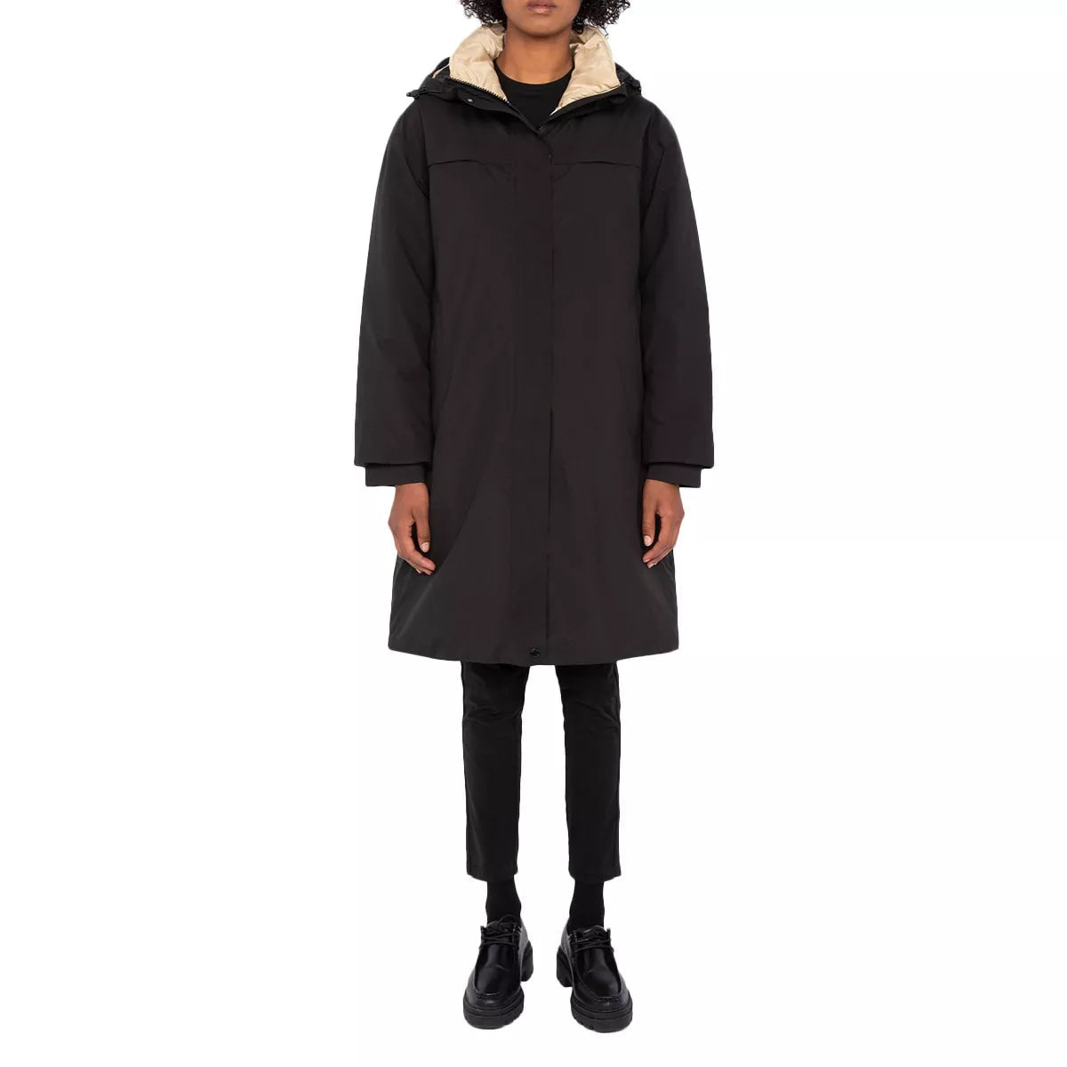 Parka Longue À Capuche Femme Aspenw - Noir Beige