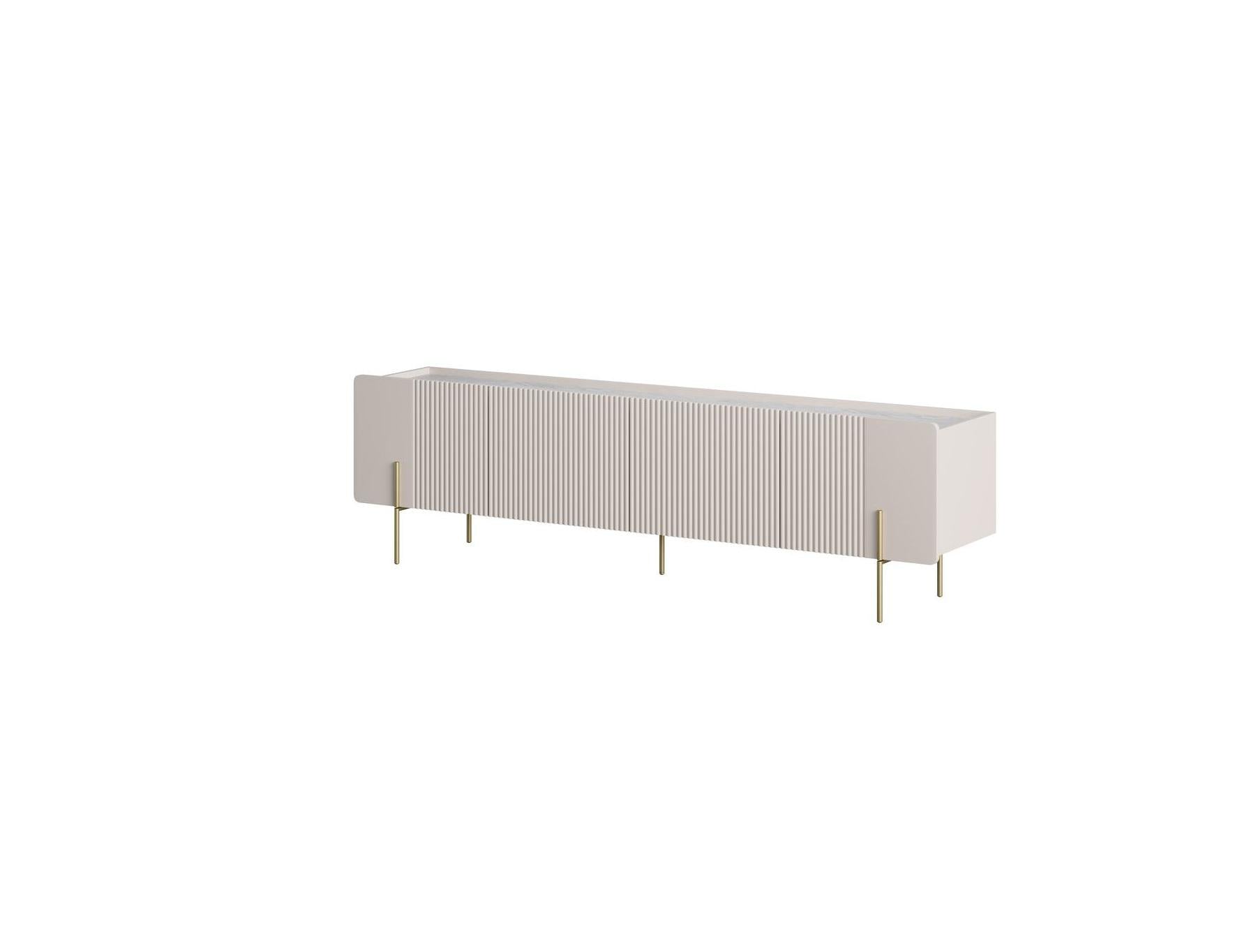 Mathilde - Mueble de TV 4 puertas con encimera efecto mármol y patas doradas