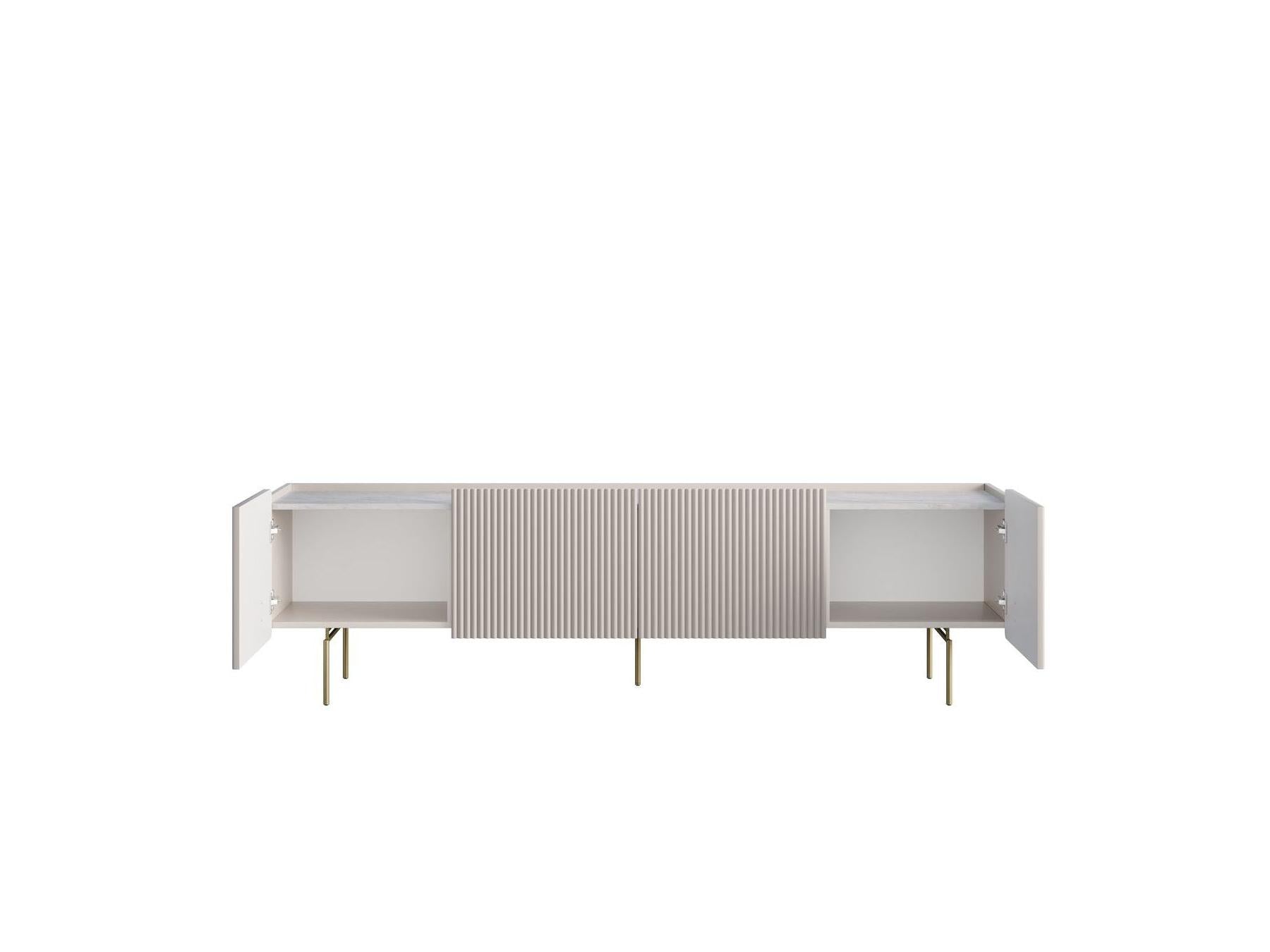 Mathilde - Mueble de TV 4 puertas con encimera efecto mármol y patas doradas