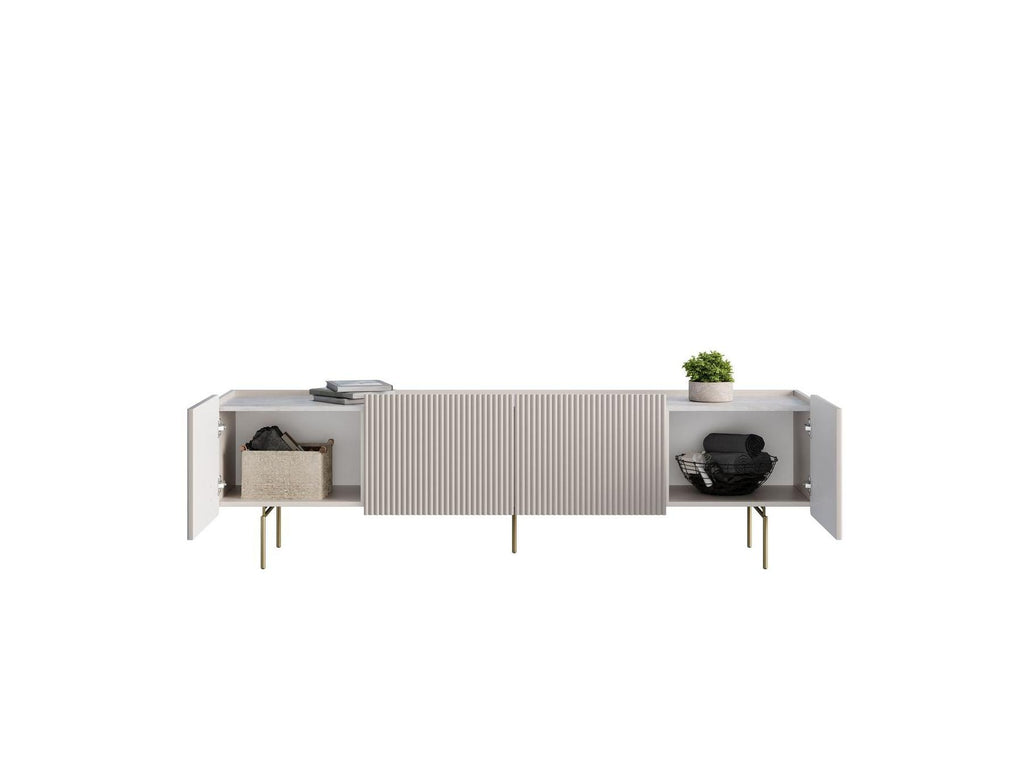 Mathilde - Mueble de TV 4 puertas con encimera efecto mármol y patas doradas