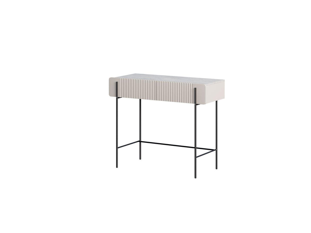Mathilde - Console 2 Tiroirs Plateau - Effet Marbre Et Pieds Noir