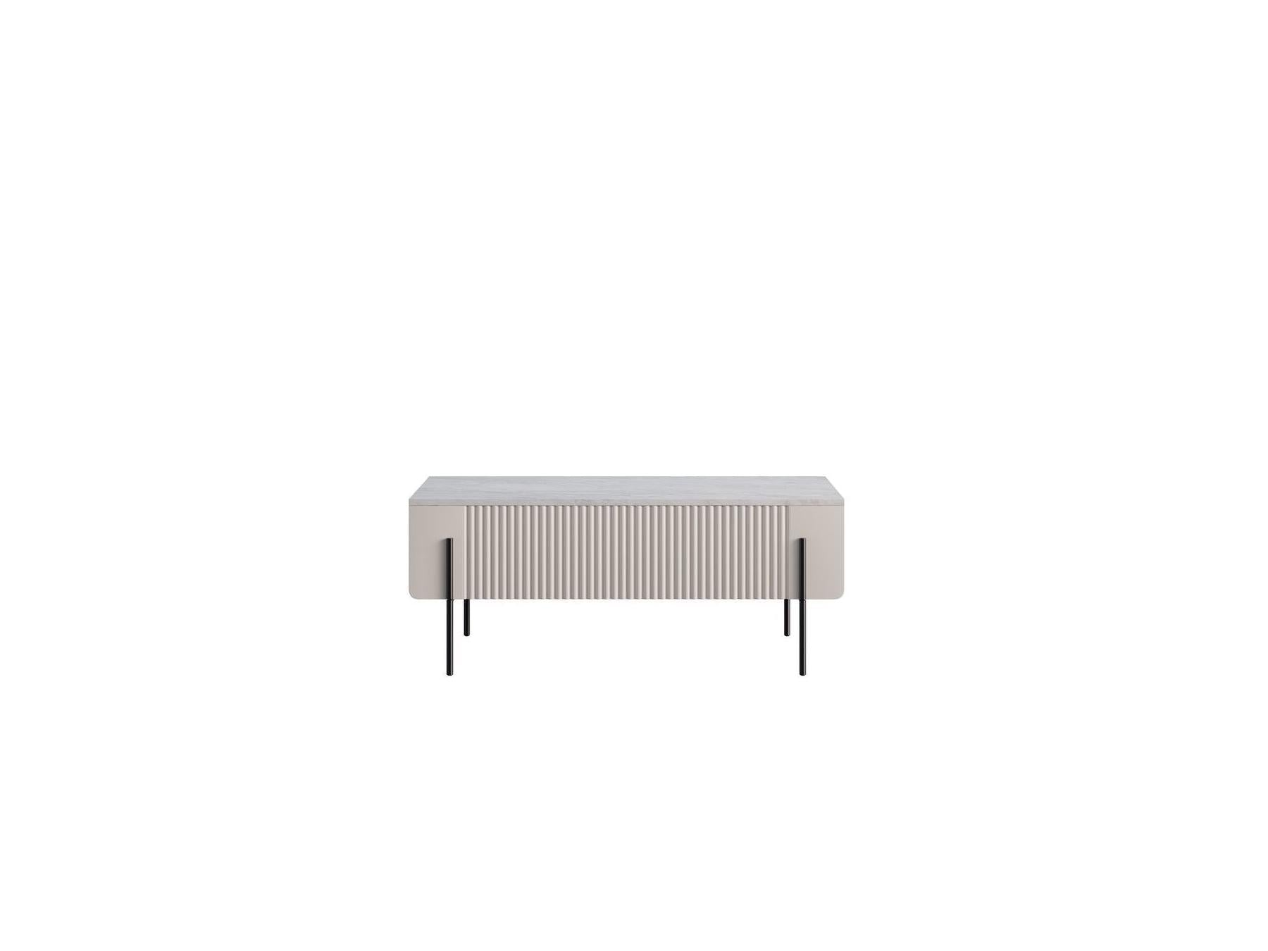 Mathilde - Table Basse 2 Tiroirs - Plateau Effet Marbre Et Pieds Noirs