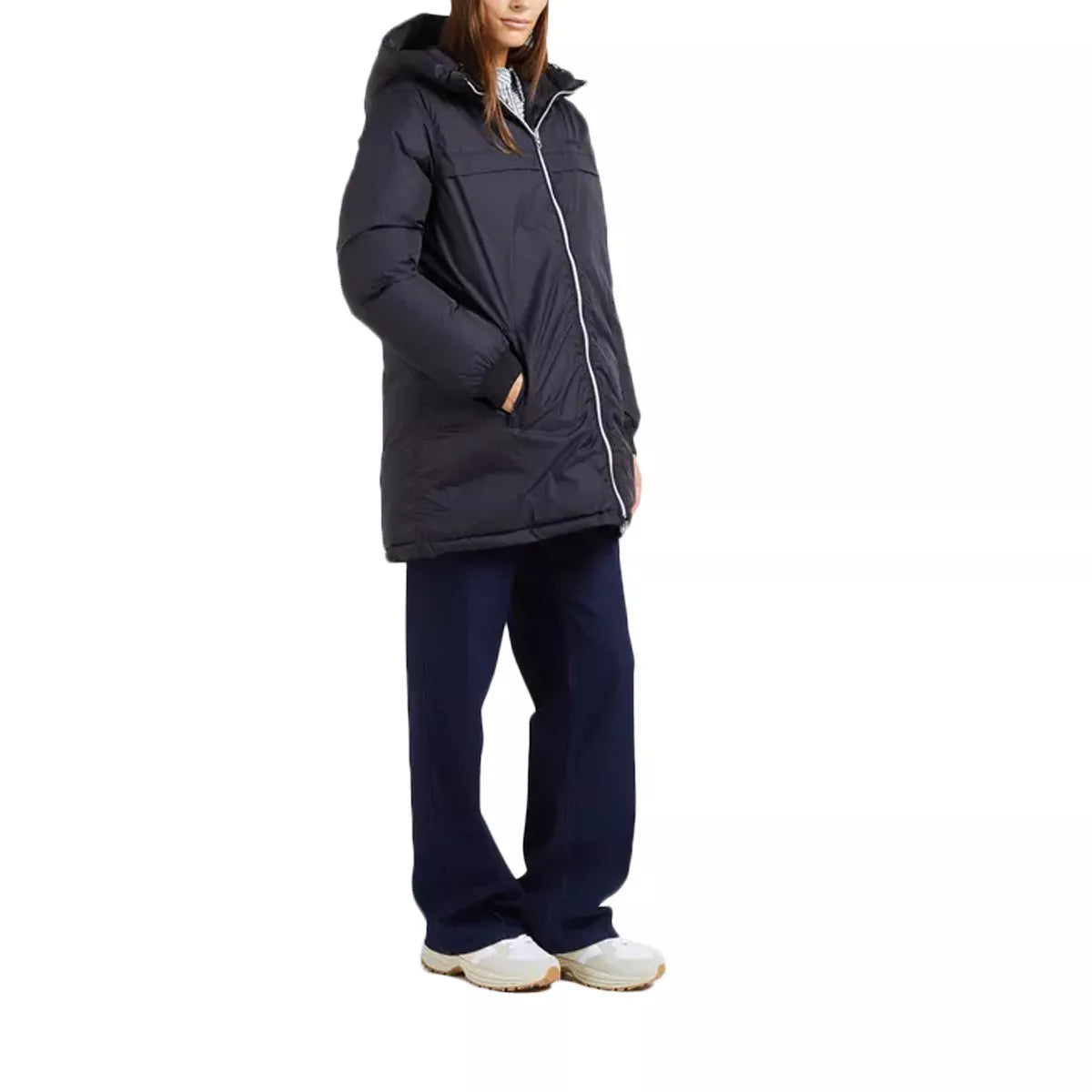 Doudoune Longue À Capuche Réversible Femme Riversa2W - Noir