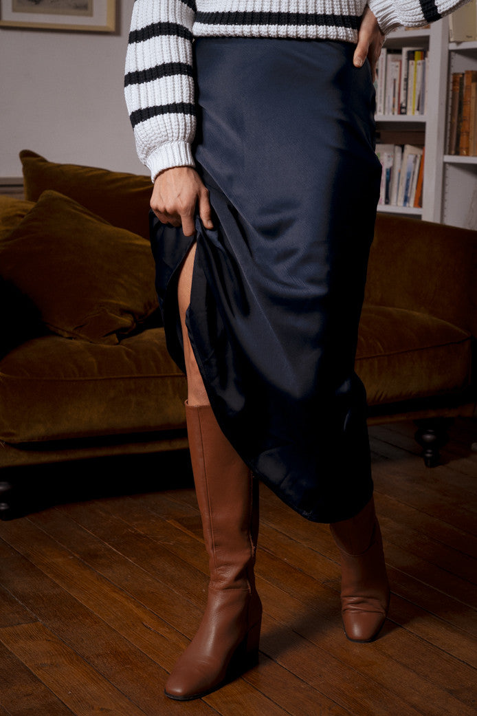 Skirt Pink Satin Navy